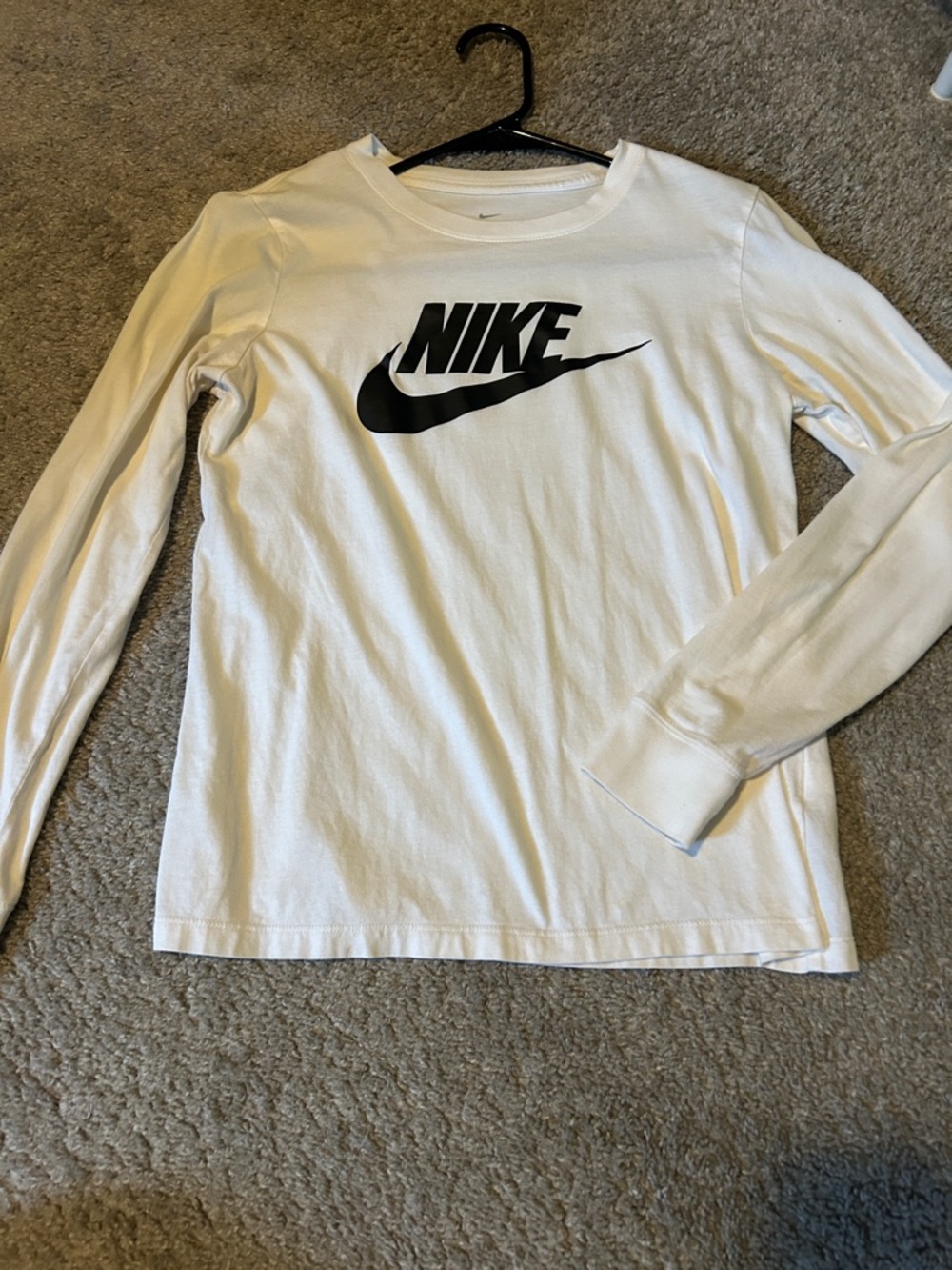 Nike White Long-Sleeve Tee with Black Logo